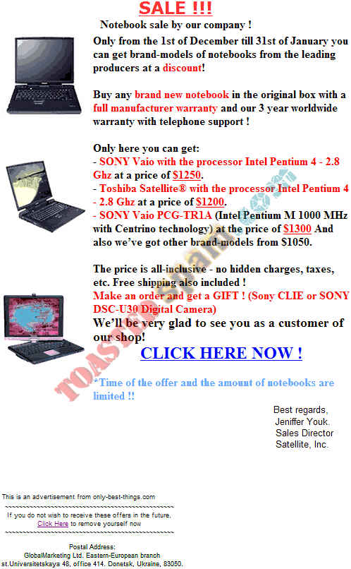 toastedspam.com only best-things.com_0009 - 2004-01-24	notebook computers - www.only-best-things.com/notebook mailto:Contact@pc-satell-inc.com